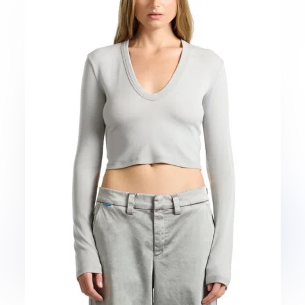 Cotton Citizen Verona Grey Cropped Long Sleeve Top Medium